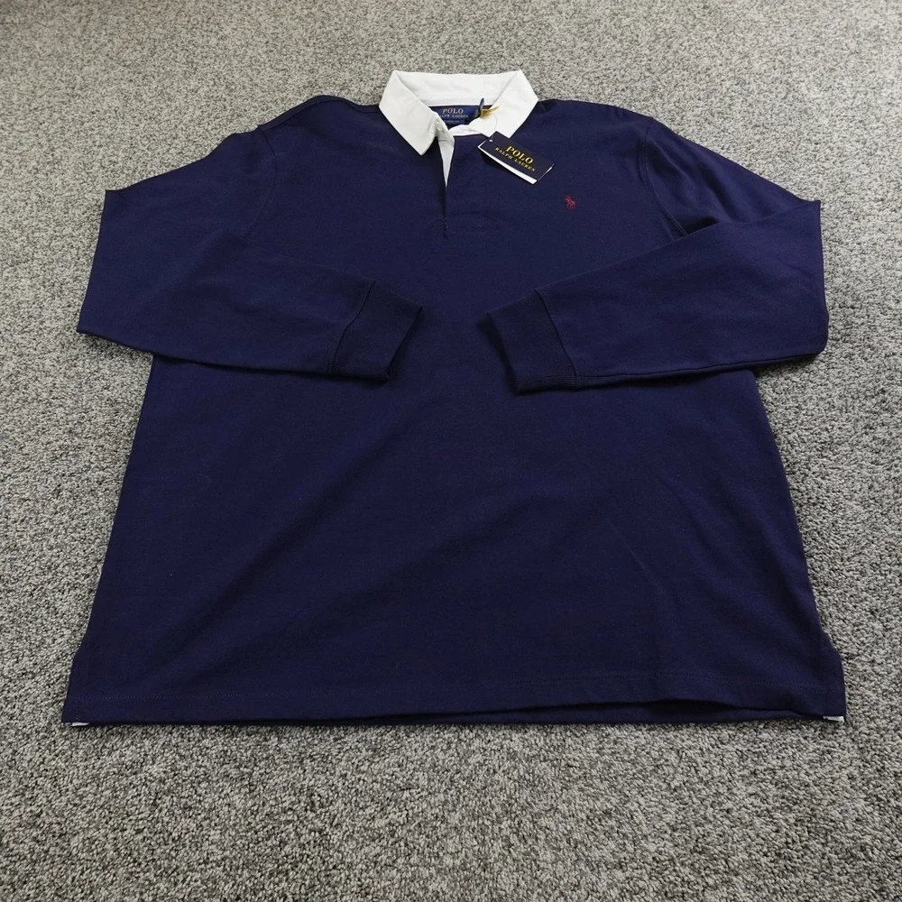 NEW Polo Ralph Lauren Rugby Shirt Mens XL Blue Golf Long Sleeve Pony Logo Preppy - Picture 2 of 15